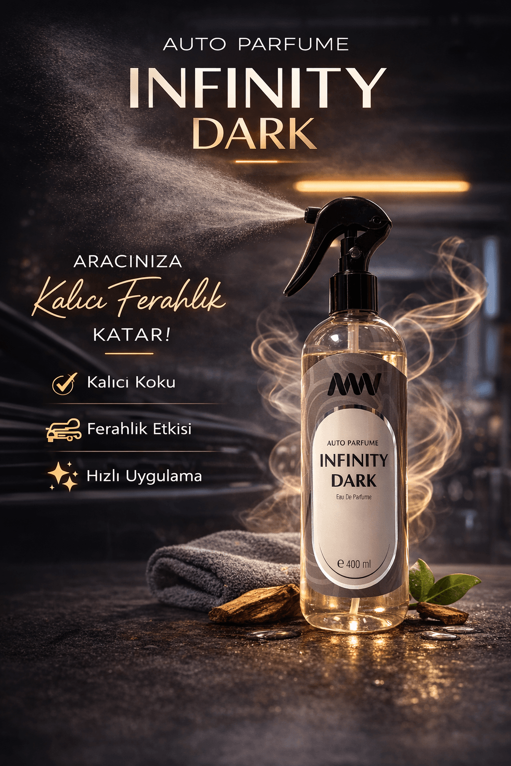 Araç İçi Parfüm 400 ml – Kalıcı Oto Koku Spreyi (Ocean, Amber, Vanilla, Mystic, Infinity)