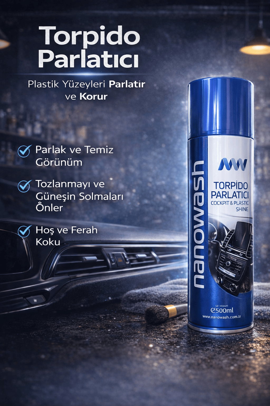Aerosol Torpido Parlatıcı 500 ml – Plastik Yenileyici ve Parlatıcı